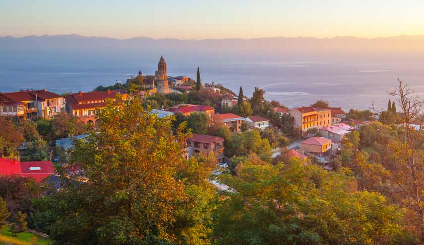 Signagi or Sighnaghi city in Kakheti region in Georgia, sunrise in Sighnaghi Signagi or Sighnaghi city in Kakheti region in Georgia, sunrise in Sighnaghi