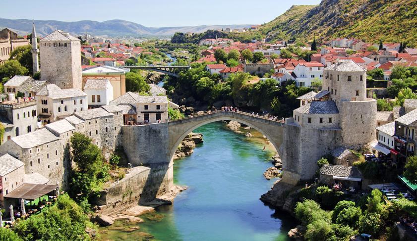 The 16th century Mostar Bridge in Mostar, Bosnia & Herzegovina