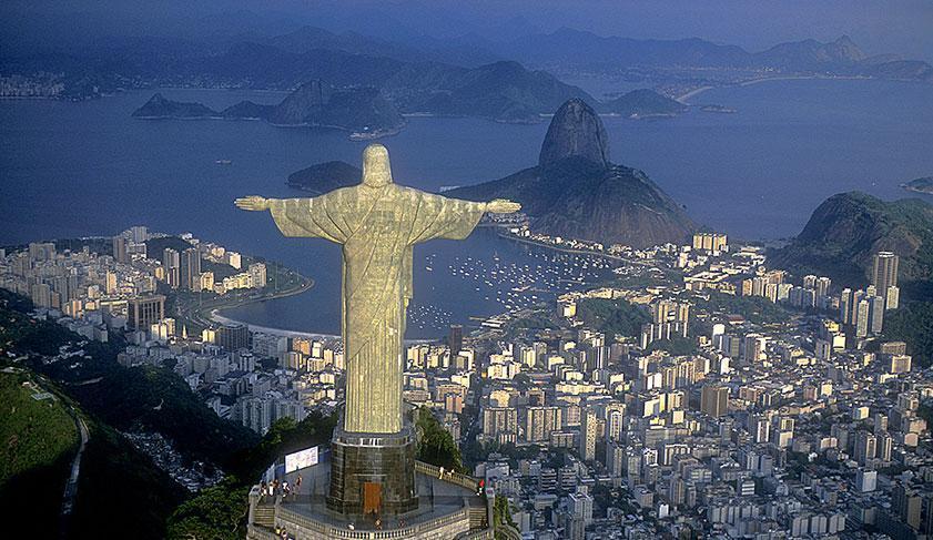 Christ the Redeemer looking out over Guanabara Bay in Rio de Janeiro, Brazil