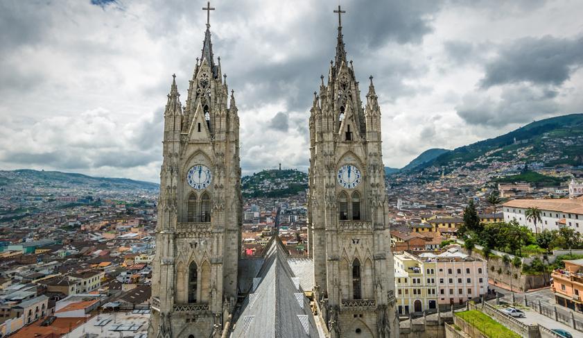 The Clock Towers of La Basilica in Quito, Ecuador