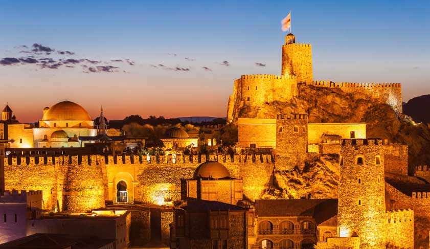 Rabati Castle at night in Akhaltsikhe, Georgia. It is a great medieval castle complex and very popular tourist place in Georgia Rabati Castle at night in Akhaltsikhe, Georgia. It is a great medieval castle complex and very popular tourist place in Georgia