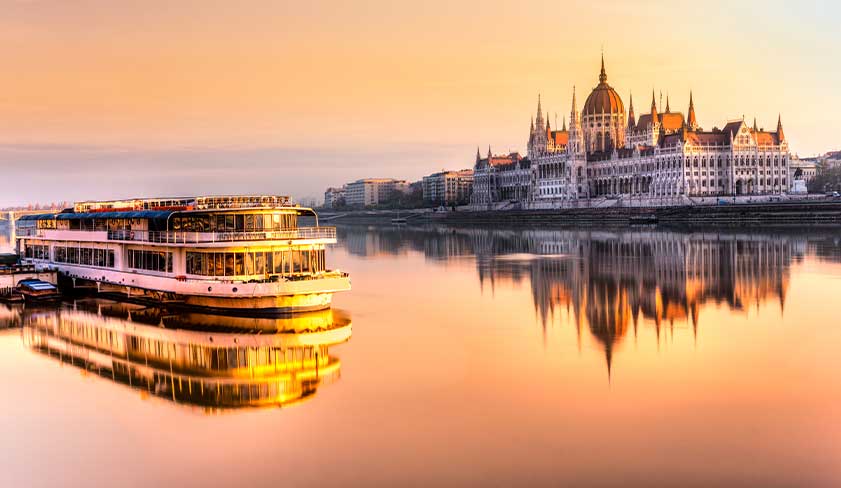 A river cruise along the Danube with views of the parliament, Budapest A river cruise along the Danube with views of the parliament, Budapest