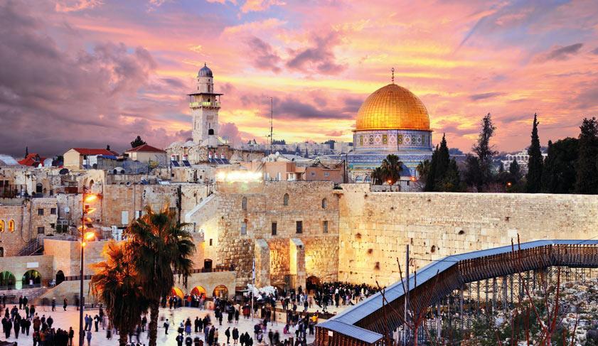 Skyline of the Old City at the Western Wall and Temple Mount in Jerusalem