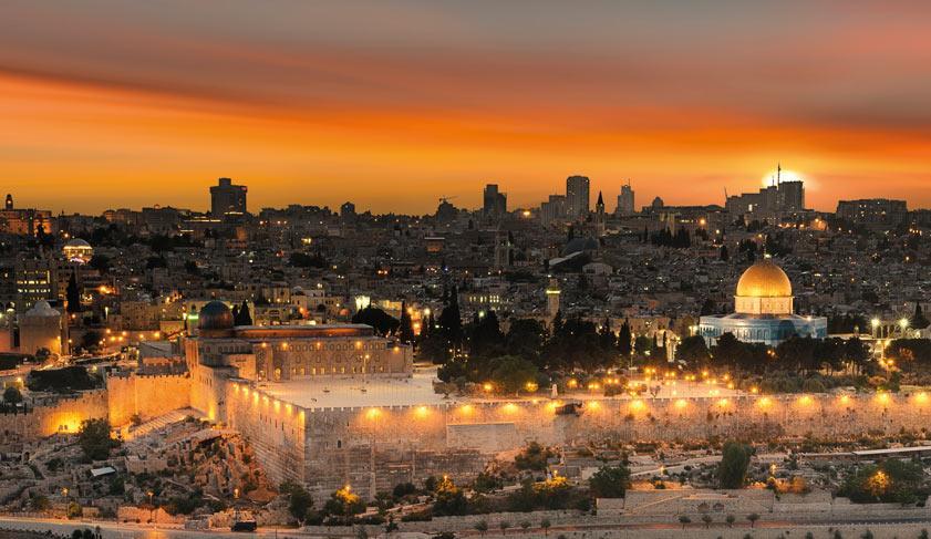 View to Jerusalem old city at sunset. Israel View to Jerusalem old city at sunset. Israel