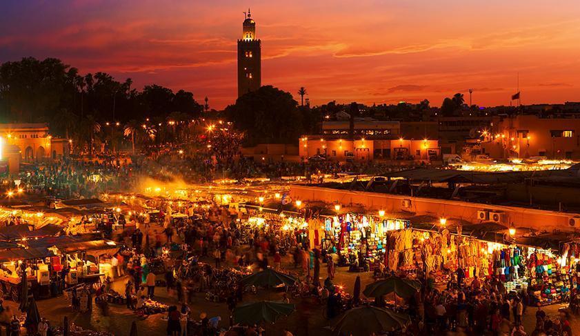 Sunset over the souks in Marrakesh, Morocco