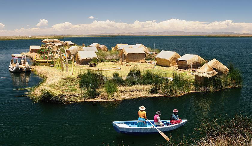 One of the Uros Islands on Lake Titicaca, Peru