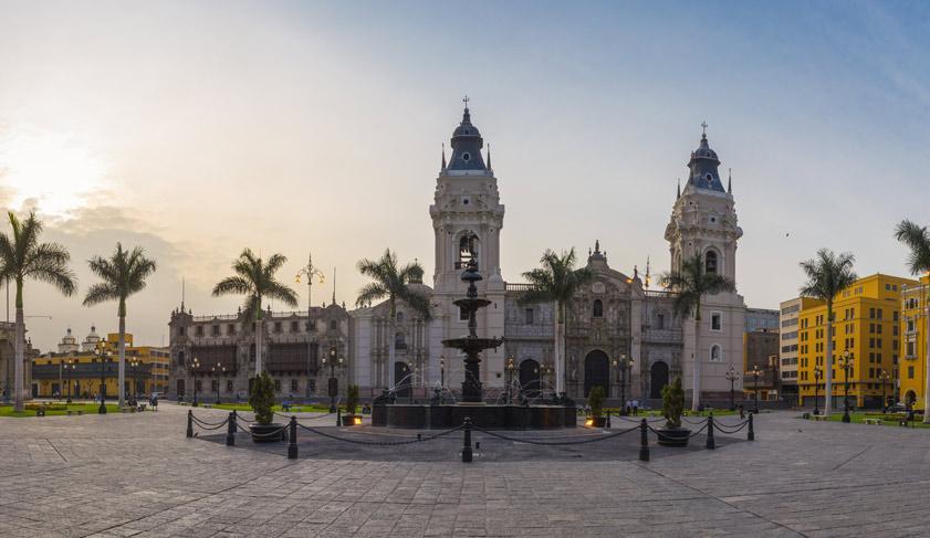 Panoramic view of Lima main square and cathedral church Panoramic view of Lima main square and cathedral church