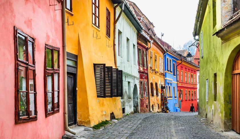 The colourful streets of Sighisoara, Romania The colourful streets of Sighisoara, Romania