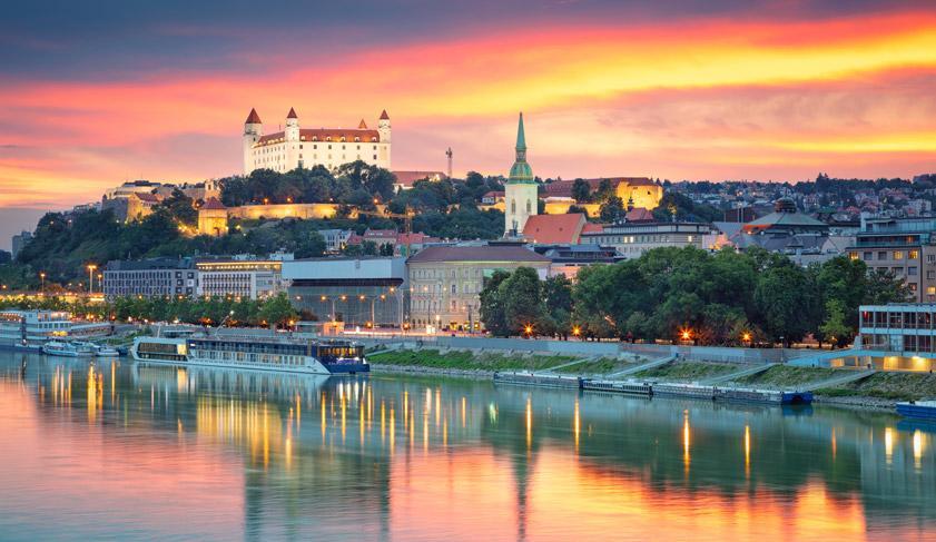 Sunset cityscape of Bratislava, Slovakia