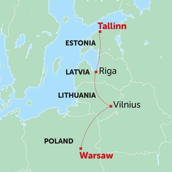 holiday destinations europe, map of europe, tallinn to warsaw