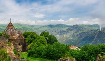 Beautiful view of the monastery Sanahin and mountains, Armenia