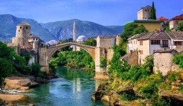 The 16th century Mostar Bridge in Mostar, Bosnia & Herzegovina.