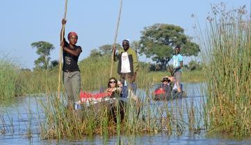 Exploring the Okavango Delta by mokoro canoe, Botswana