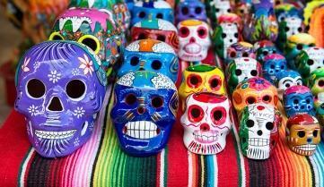 Colourful  Mayan skulls at a market, Mexico