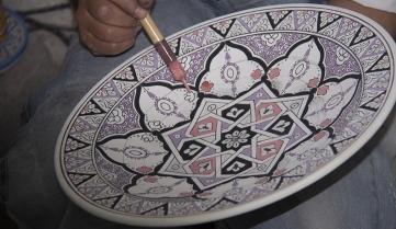 Intricate hand painted pottery, Morocco