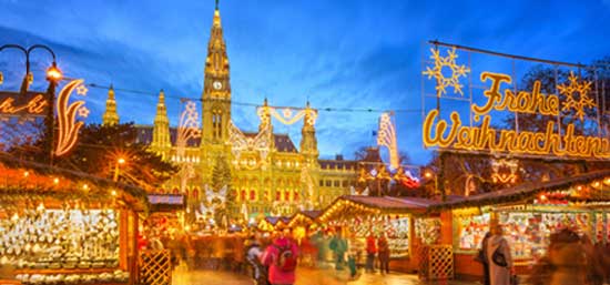 Travel to Europe during the winter period and disocver the various Christmas winter markets dotted through major towns and cities in europe like this image of vienna