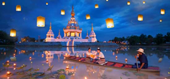 Travel to Thailand during Loy Krathong Festival and witness on of the spectacles of culture during this amazing event and see the lanterns float off into the night sky