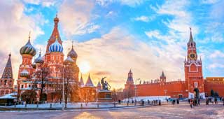 travel to St. Basils cathedral in St. Petersburg next to the kremlin and the red square, experience to amazing country of russia